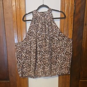 Cooper & Ella Brown Cream Asymmetrical Sleeveless Blouse